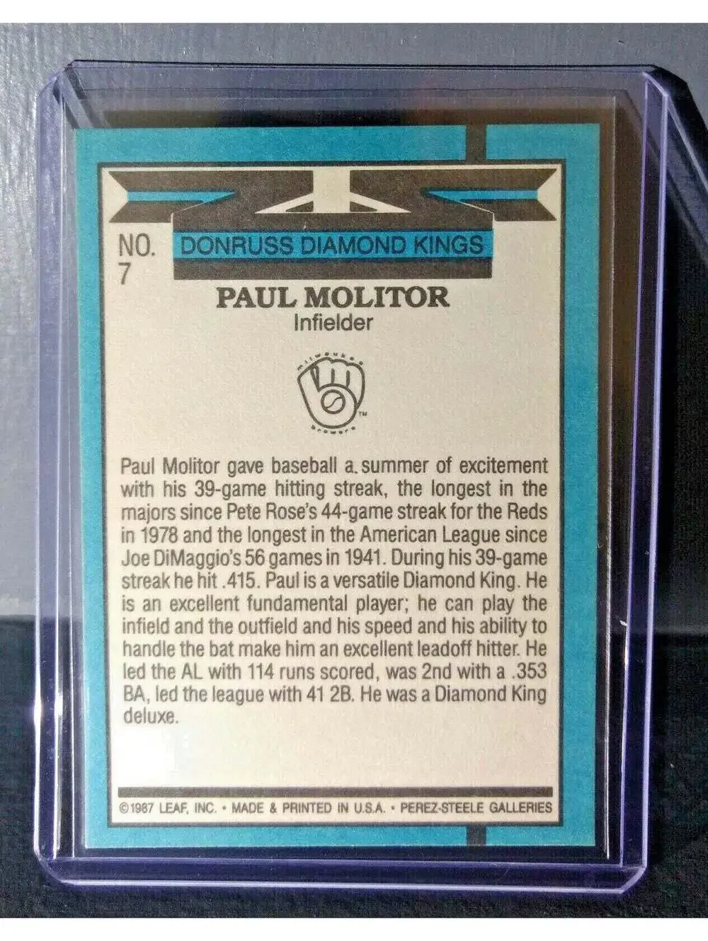 1988 Paul Molitor Donruss Diamond Kings #7 Baseball Card